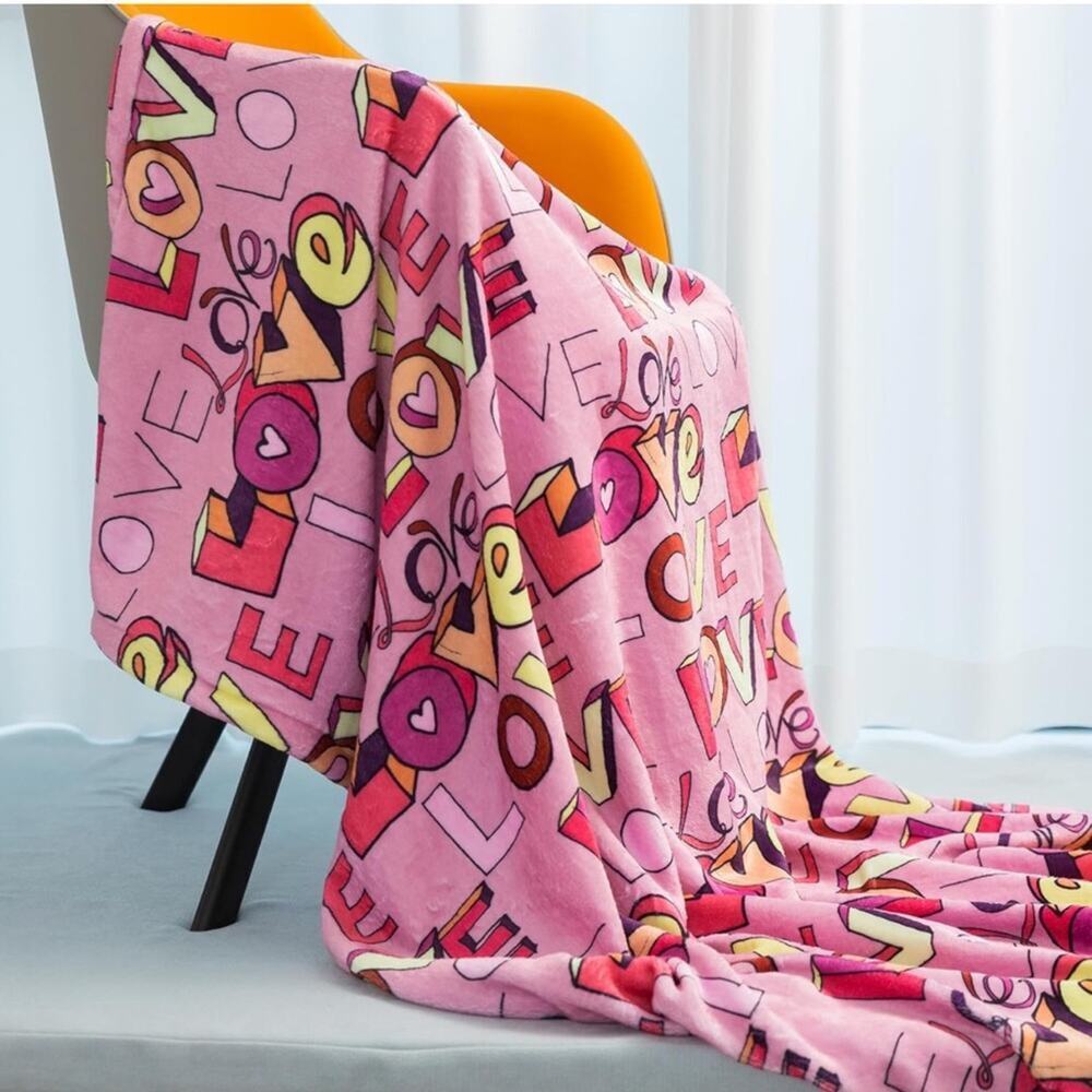 Love You Heart Soft Flannel Throw Blanket Pink Red Valentine Gift 60x80in - Picture 2 of 6